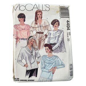 80s McCalls 4494 Misses Tops And Scarf Sewing Pattern Size 20 Vintage 1989 UNCUT